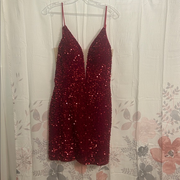 Red Sequin Spaghetti Strap Dress - Picture 1 of 2